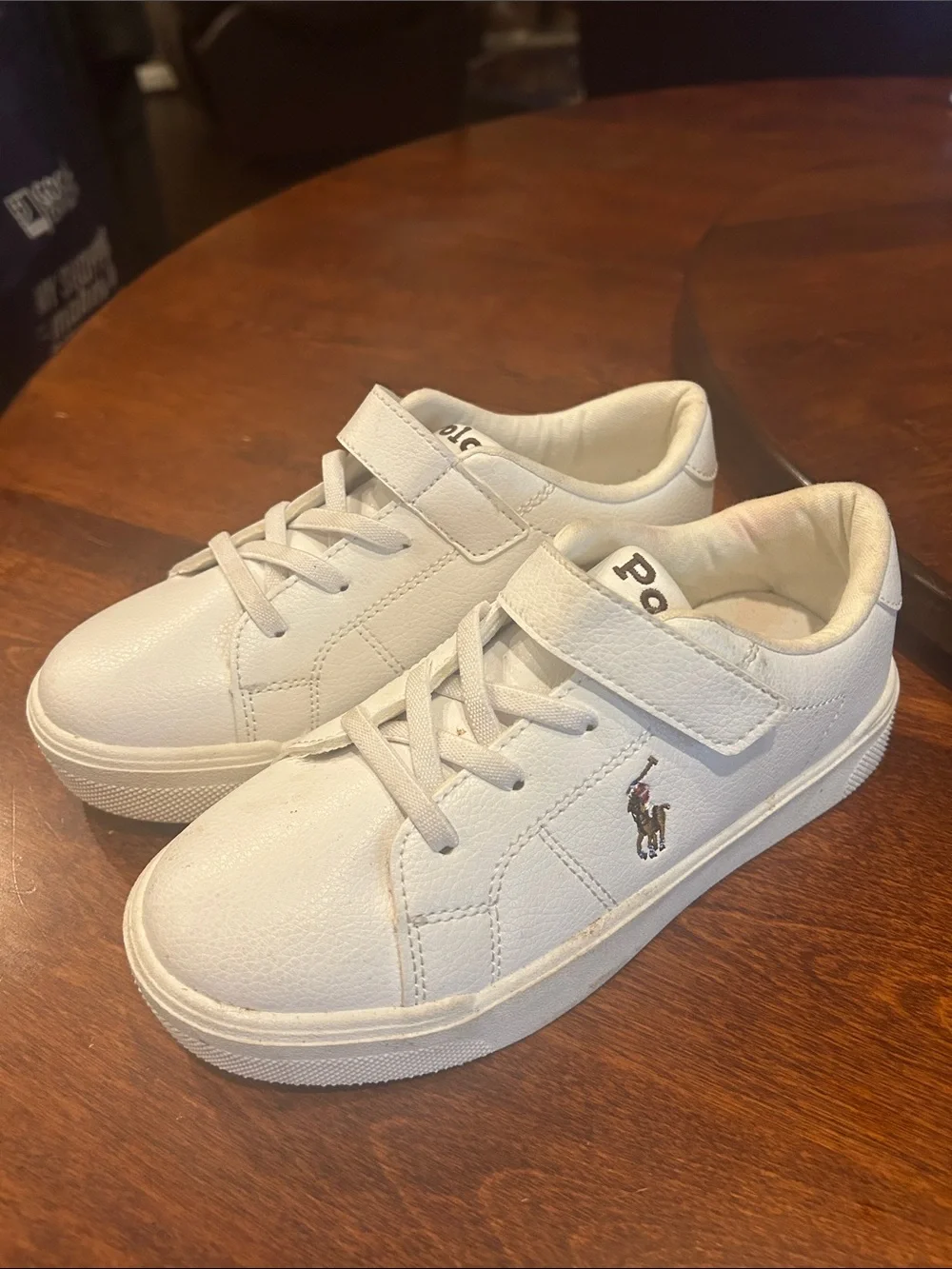 Ralph Lauren Polo Sutton Kids White Velcro & Lace Court Sneakers Size 1